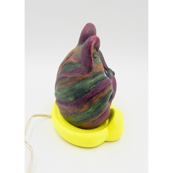 Hand Painted Ceramic Mold Grinning Cat Head Bowtie Lamp 2 PC Table Light - Picture 6 of 11